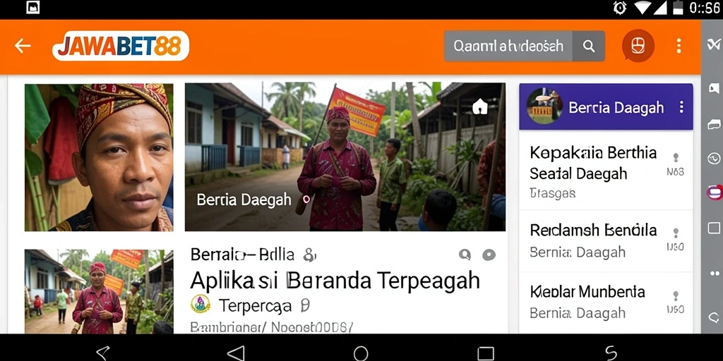 Tampilan antarmuka JAWABET88 dengan fitur berita daerah.