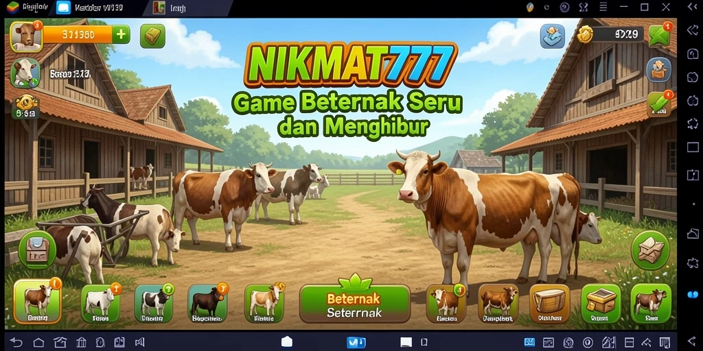 Antarmuka NIKMAT777 dengan berbagai pilihan hewan dan lahan beternak.