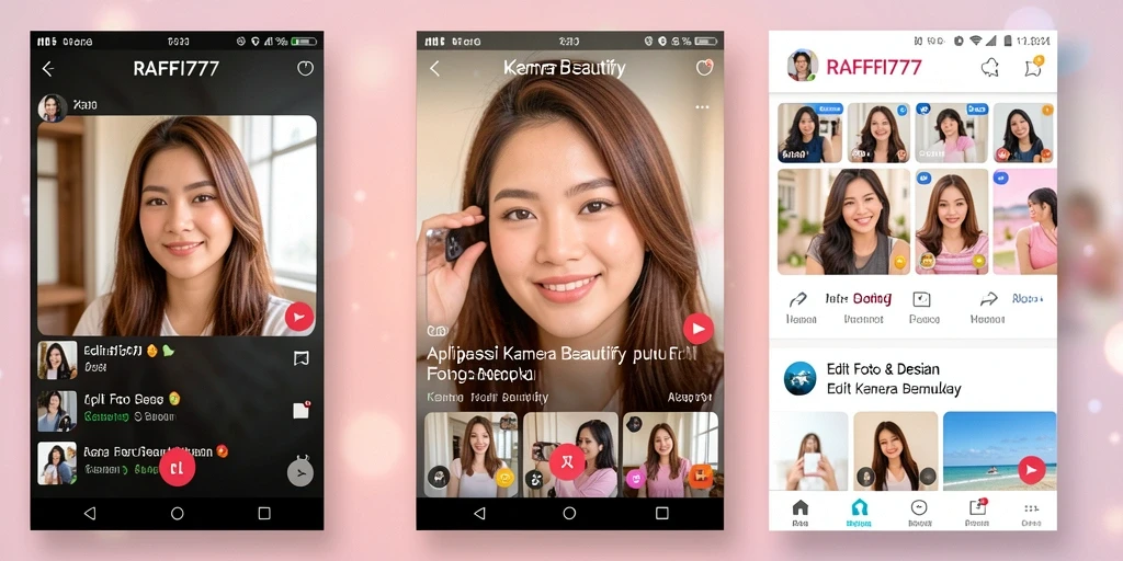 Antarmuka aplikasi RAFFI777 dengan fitur Kamera Beautify yang menarik.